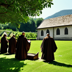 Medieval Monastery Scene**

"A serene medieval monastery nestled in a lush green valley. Monks in simple, fully clothed brown robes are tending to a garden, writing in the library, and attending a service in a grand stone chapel. soft, natural lighting, historical accuracy, safe for work, appropriate content, fully clothed, professional, family-friendly, perfect anatomy, correct proportions, natural pose, well-formed hands, proper finger count, natural body proportions, high resolution, detailed textures."

**