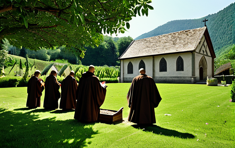 Medieval Monastery Scene**

"A serene medieval monastery nestled in a lush green valley. Monks in simple, fully clothed brown robes are tending to a garden, writing in the library, and attending a service in a grand stone chapel. soft, natural lighting, historical accuracy, safe for work, appropriate content, fully clothed, professional, family-friendly, perfect anatomy, correct proportions, natural pose, well-formed hands, proper finger count, natural body proportions, high resolution, detailed textures."

**