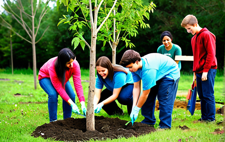 Community and Faith**

"A diverse group of young adults, fully clothed in modest attire, participating in a community service project outdoors, such as planting trees or helping at a food bank. The scene should be bright and uplifting, showcasing teamwork and compassion. safe for work, appropriate content, family-friendly, perfect anatomy, correct proportions, natural pose, well-formed hands, proper finger count, professional."

**