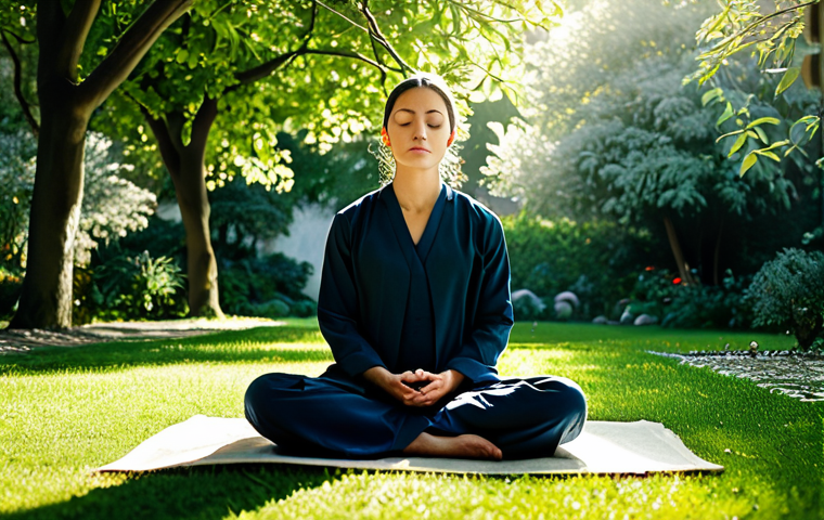 Spiritual Reflection**

"A professional individual in modest attire meditating peacefully in a quiet garden, sunlight filtering through the trees, fully clothed, appropriate content, safe for work, perfect anatomy, natural proportions, serene atmosphere, professional quality."

**