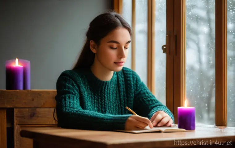 기독교의 대림절 - **Prompt 1: Serene Advent Reflection**
A tranquil scene of a young adult, with a gentle, contemp...