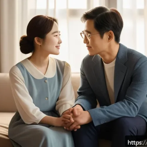 Home 17 기독교의 성윤리 - A warm, intimate scene of a married Christian couple holding hands and sharing a quiet moment of dee...
