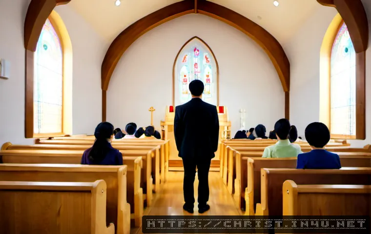 Home 17 기독교 예배 방식 - Photorealistic wide interior of a traditional Christian church worship service, diverse adult congre...