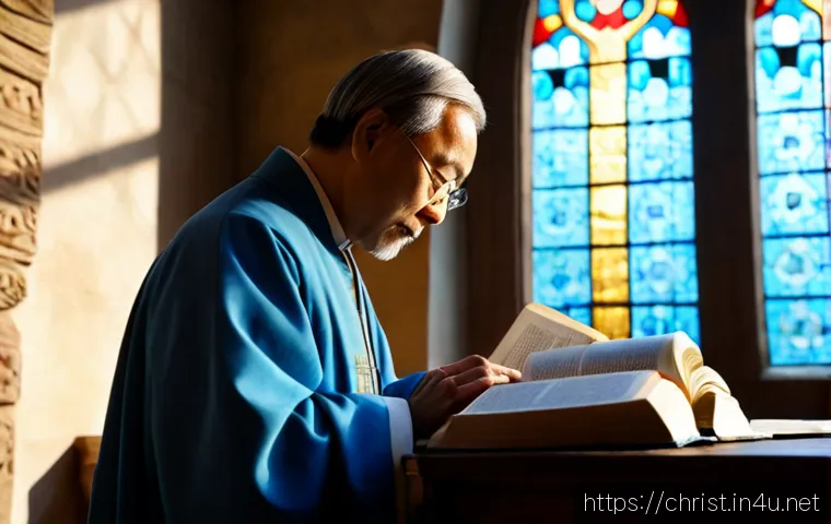 기독교와 르네상스 - Photorealistic Renaissance church interior at dawn, an elderly Christian scholar in modest period ro...
